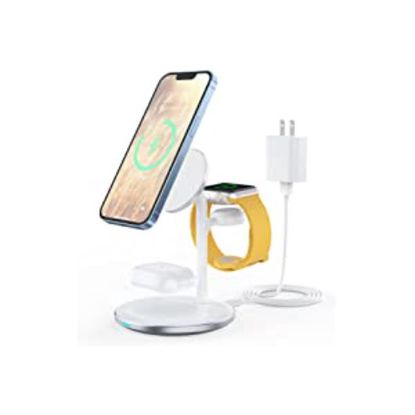 3 in 1 Wireless Charging Station for Apple Devices, Standard 15W Fast Wireless Mag-Safe Charger Stand with QC3.0 Adapter