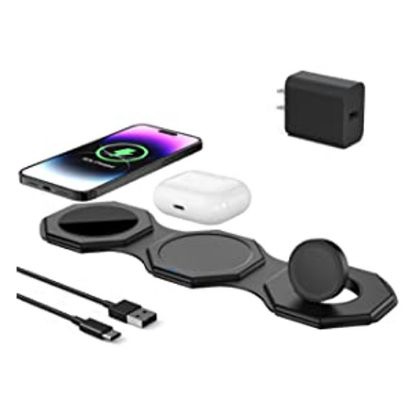 Wireless Charger 3 in 1, Magnetic Foldable Wireless Charging Station for iPhone 14/13/12/11 Pro Max/X/Xs Max/8/8 Plus, AirPod