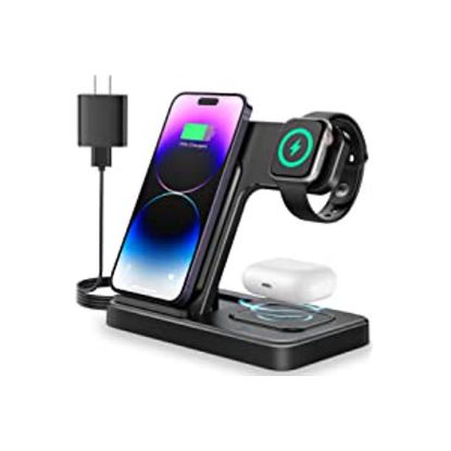 Wireless Charger, Charging Station 3 in 1, Fast Wireless Charger Stand for iPhone 14/13/12/11/Pro/Max/Plus/XS/XR/X/8, Apple Watch Wireless Charger