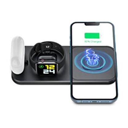 Portable and Foldable 3 in 1 Wireless Charging Station, Fast Wireless Charger Stand for Apple Watch iPhone AirPods Black