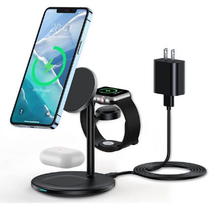 HTECHY Wireless Charger 3 in1, Fast Charger Pad Stand Charging Station for iPhone 13/12/12 Pro/11/Pro Max/XS Max/8 Plus for Apple Watch Charger 6/5/4/3/2, AirPods/Samsung (With QC3.0 Adapter)